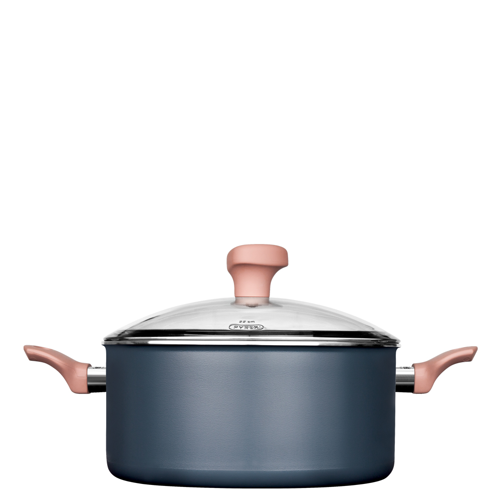 Fest_Lithos_Round casserole with glass lid_0061260 Αντικολλητική Κατσαρόλα Νο22 Με Γυάλινο Καπάκι Lithos Fest - Image 1