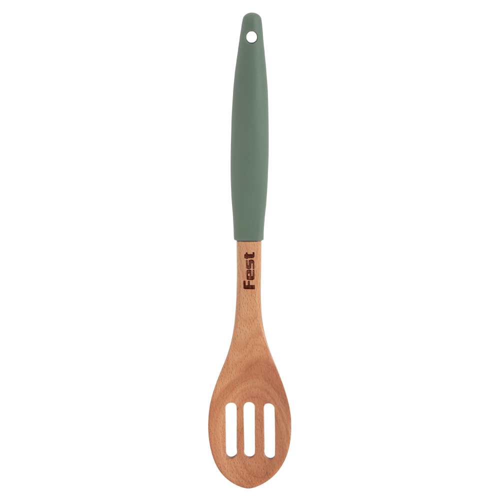 Fest_Green_Slotted Wood Spoon_4943020_1 Ξύλινη Τρυπητή Κουτάλα Σερβιρίσματος Green Fest - Image 1