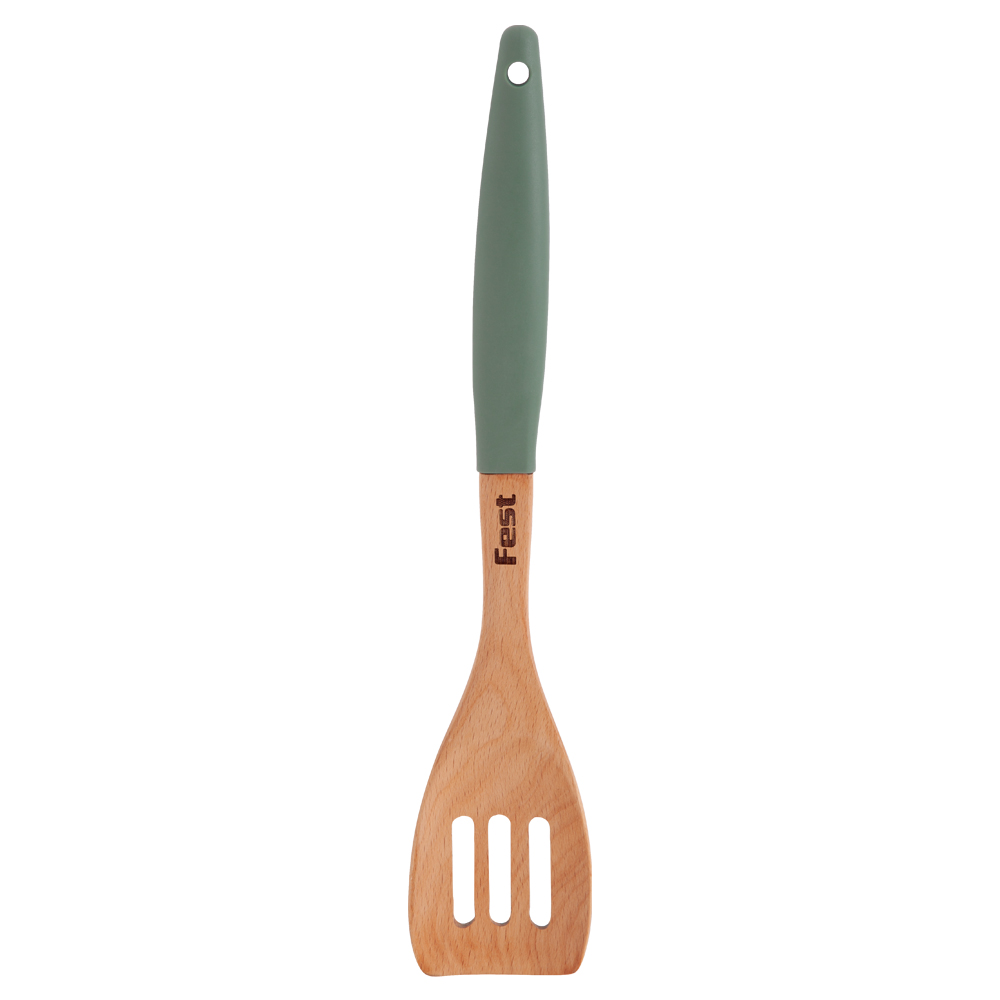 Fest_Green_Slotted Wooden Turner_4943022_1 Ξύλινη Τρυπητή Σπάτουλα Green Fest - Image 1